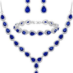 Teardrop Infinity Figure CZ Necklace Bracelet Earrings Jewelry Set for Women